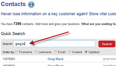Use quick search with InTouch contact management system